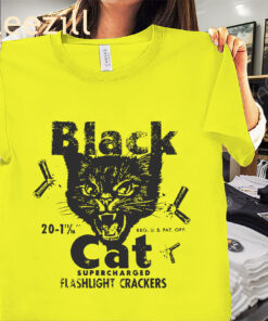 Vintage Black Cat Super Charged Flashlight Crackers Tshirt