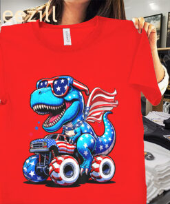 Dinosaur 4th Of July Tee Kids Boys Men Amerisaurus T-Rex Birthday Shirt