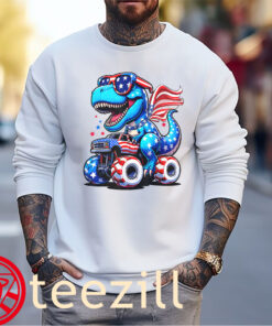 Dinosaur 4th Of July Tee Kids Boys Men Amerisaurus T-Rex Birthdays