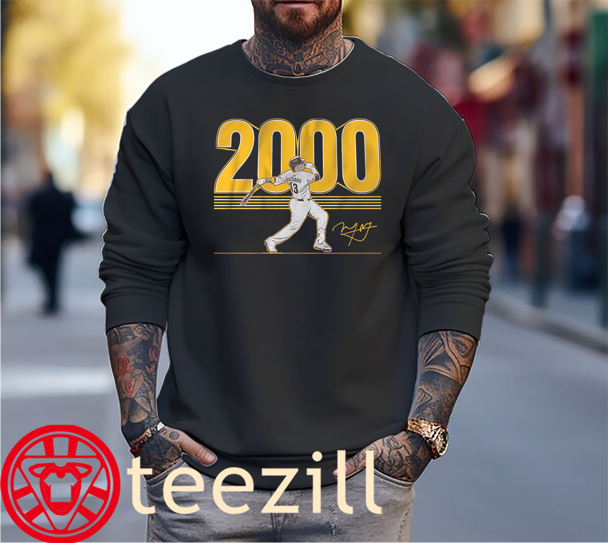 Manny Machado 2000 Hits Tee Shirt San Diego Baseball Sweater