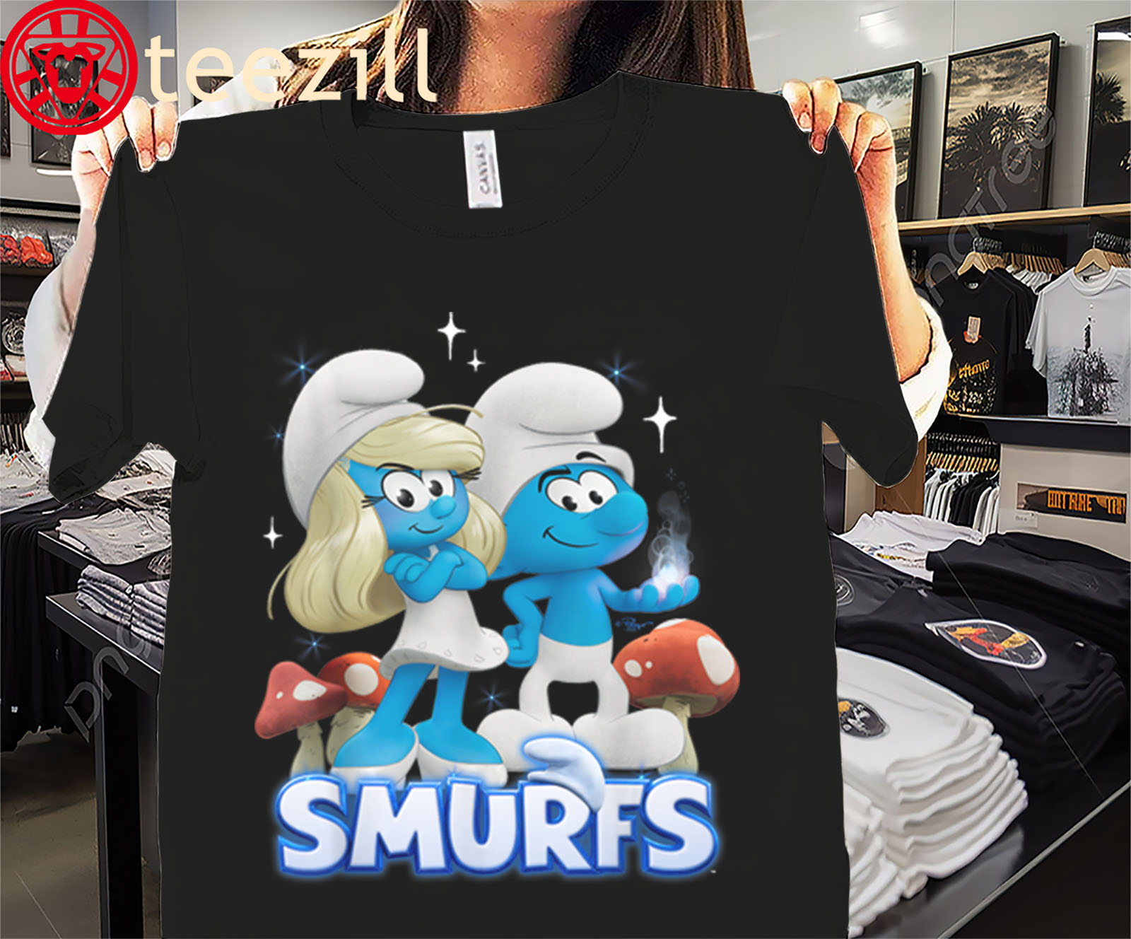Smurfette & No Name Portrait Shirt – Smurfs Movie Cartoon T-Shirt