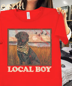 Sunset Vintage Local Boy Black Lab Hunting Dog Marsh Scene Shirt