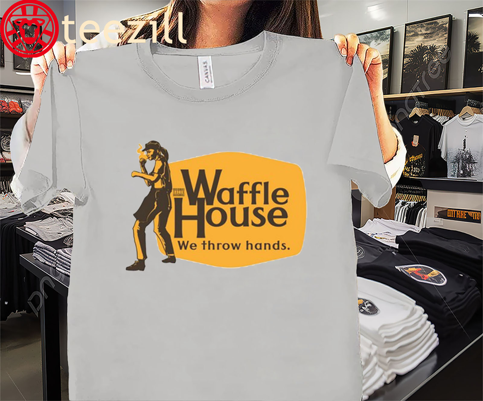 Apparel Waffle House We Throw Hands Shirt Unisex