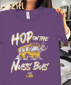 LSU Football: Garrett Nussmeier Hop On The Nuss Bus Tee Shirt – Officially Licensed