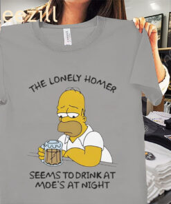 The Lonely Homer Seems To Drink At Moe's At Night Funny Duck Tee