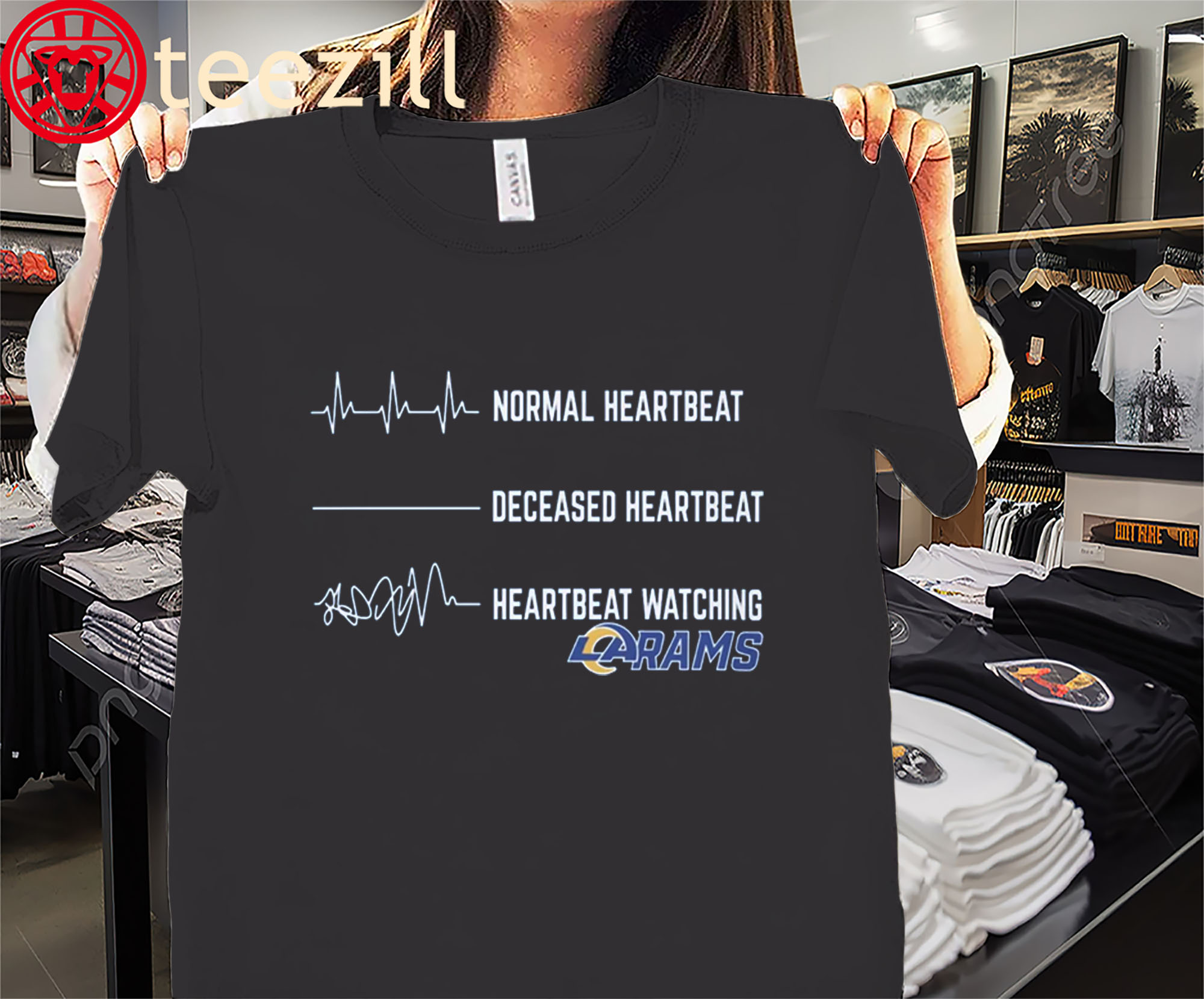 Normal Heartbeat- Deceased Heartbeat- LA Rams Heartbeat Shirts