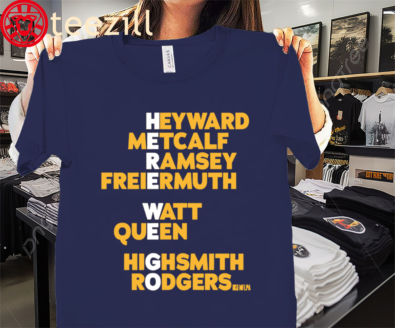 Pittsburgh Here We Go Names Shirt- Acrostic Player Design Tee Shirt