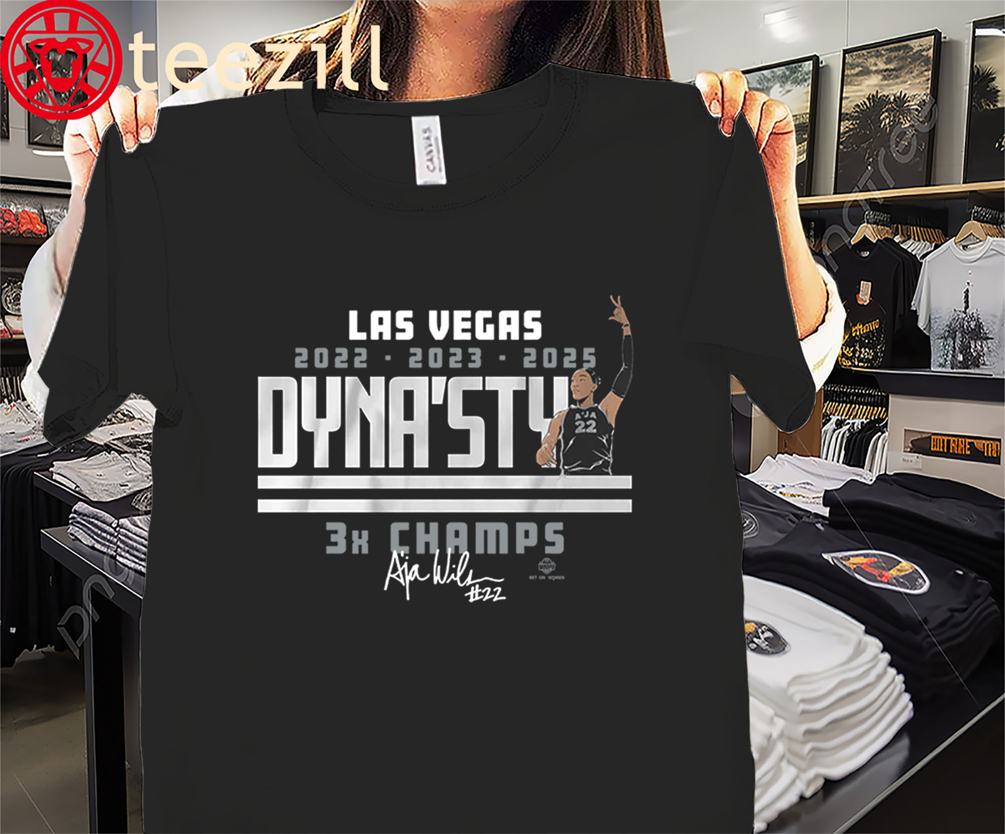 A'ja Wilson Dyna'sty 3x Champs WNBA Shirt – Las Vegas Basketball Champions Tee