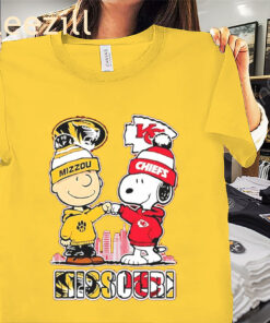 Charlie Brown MO Tigers & Snoopy KC City Chiefs 75th Anniversary Shirts