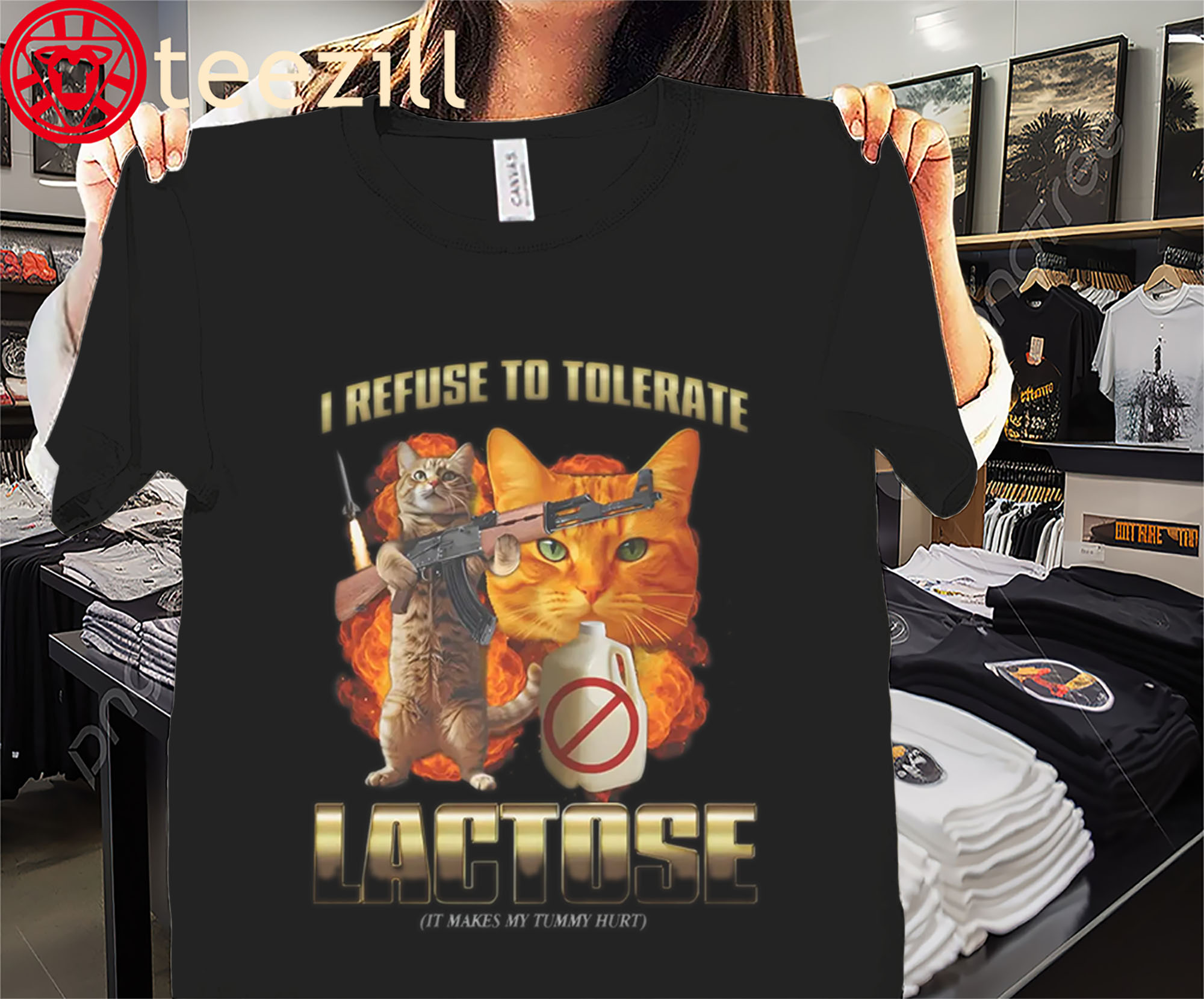 I Refuse to Tolerate Lactose - It Makes My Tummy Hurt Shirt Funny Cat Meme Tee