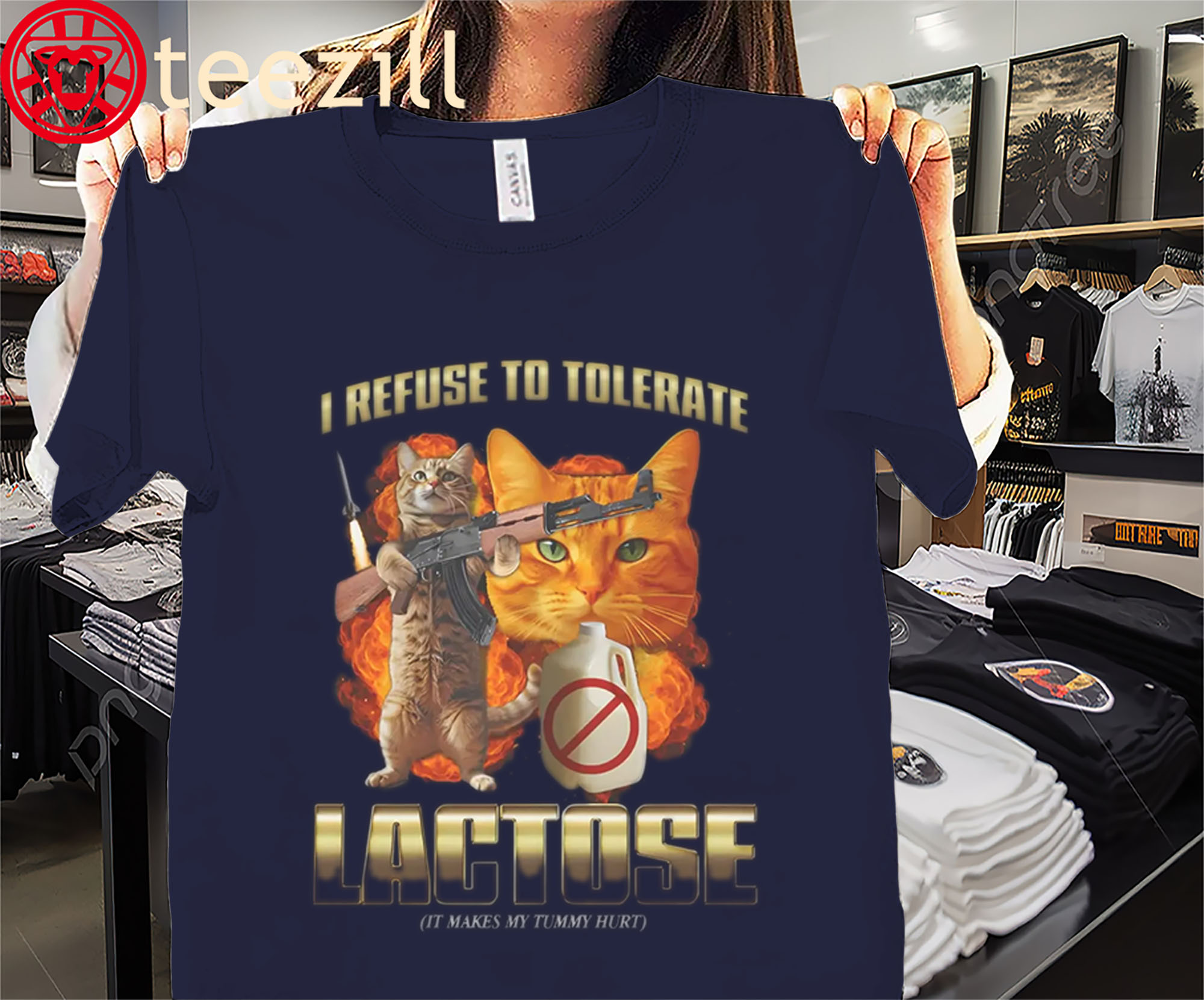 I Refuse to Tolerate Lactose - It Makes My Tummy Hurt Shirt Funny Cat Meme Tees