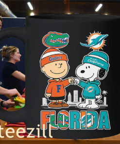 Limited- Charlie Brown Florida Gators And Snoopy Miami Dolphins Mug