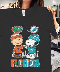 Limited- Charlie Brown Florida Gators And Snoopy Miami Dolphins Shirt