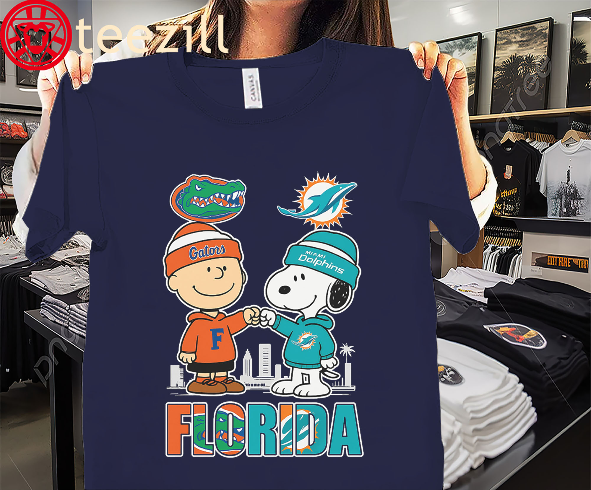 Limited- Charlie Brown Florida Gators And Snoopy Miami Dolphins Shirts