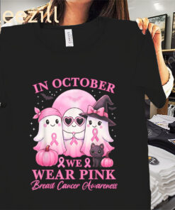 October We Wear Pink Ghost Squad Breast Cancer Awareness Tee Shirt