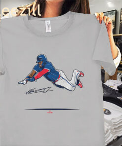 Alternative view of Vladimir Guerrero Jr: Super Vlad Flying Slide Shirt – Toronto Baseball Tee