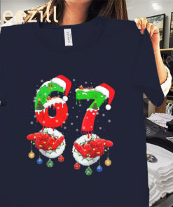 Funny Six Seven 67 Meme 6 7 Christmas Santa Hand Xmas Shirts