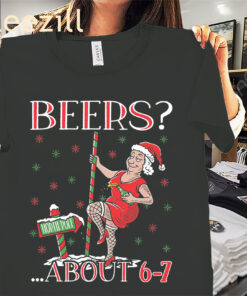 How Many Beers North Pole About 6-7 Mrs Claus Ugly Sweater Christmas Shirt 6-7 Hoodies Xmas Tee