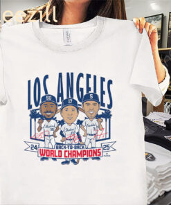 LA Baseball Back-to-Back World Champs Caricatures Shirt Los Angeles Baseball