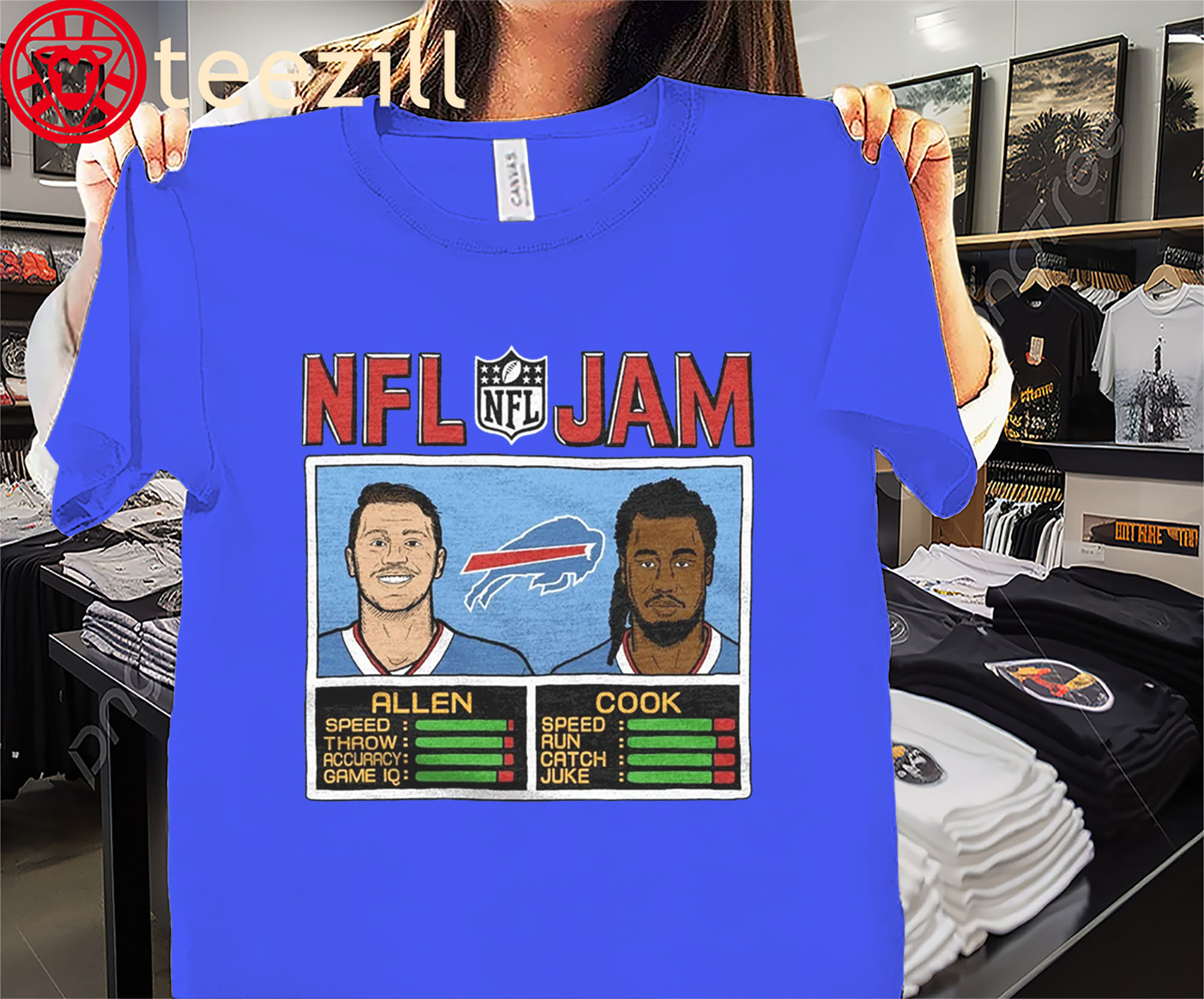 Official NFL Jam Bills Allen And Cook Shirt Buffalo Bills Football Tee