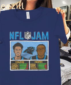 Official NFL Jam Panthers Young And Horn Shirt Carolina Panthers Football Tee