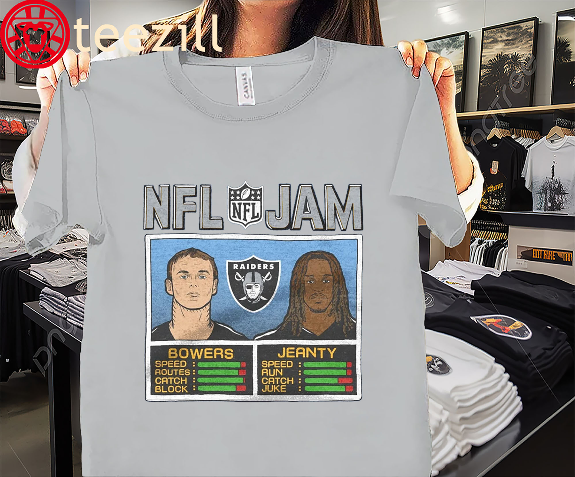 Official NFL Jam Raiders Bowers And Jeanty Shirt Las Vegas Raiders Football Tee