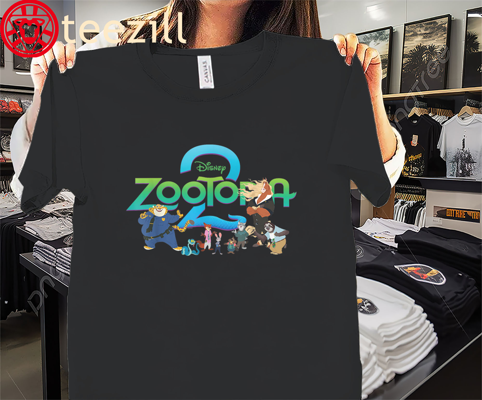 Zootopia 2 Illustrated Characters and Logo Disney Shirts