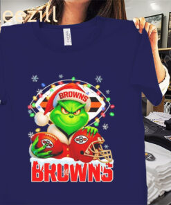 Grinch Cleveland Browns Christmas Light Premium Tee Shirts