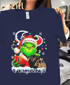 Grinch Houston Texans Christmas Light Premium Tee Shirts