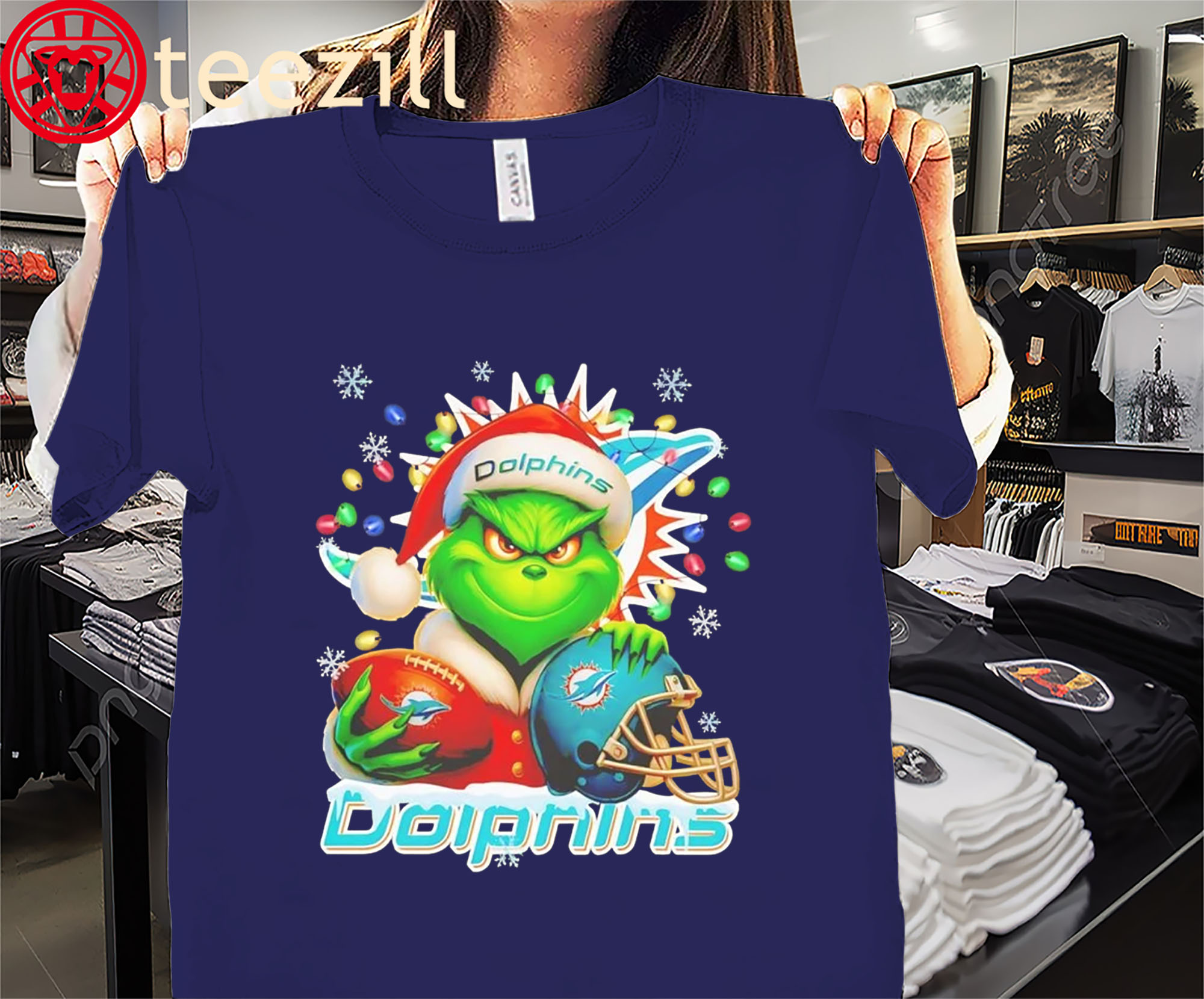 Grinch Miami Dolphins Christmas Light Premium Tee Shirt