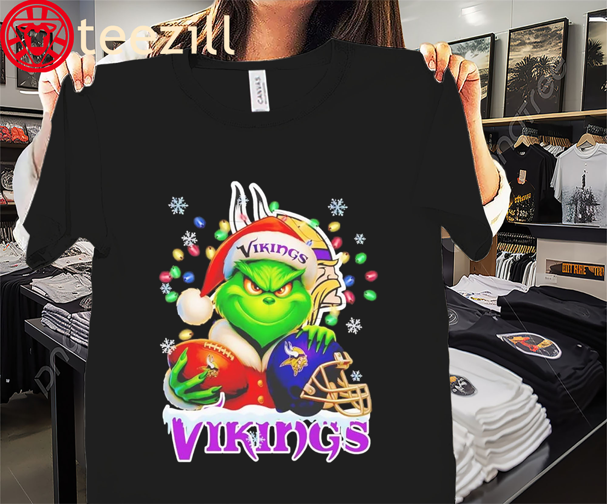 Grinch Minnesota Vikings Christmas Light Premium Tee Shirt