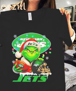 Grinch New York Jets Christmas Light Premium Tee Shirts