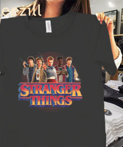 Stranger Things Season 5 Main Crew 80's Style Group Premium T-Shirt