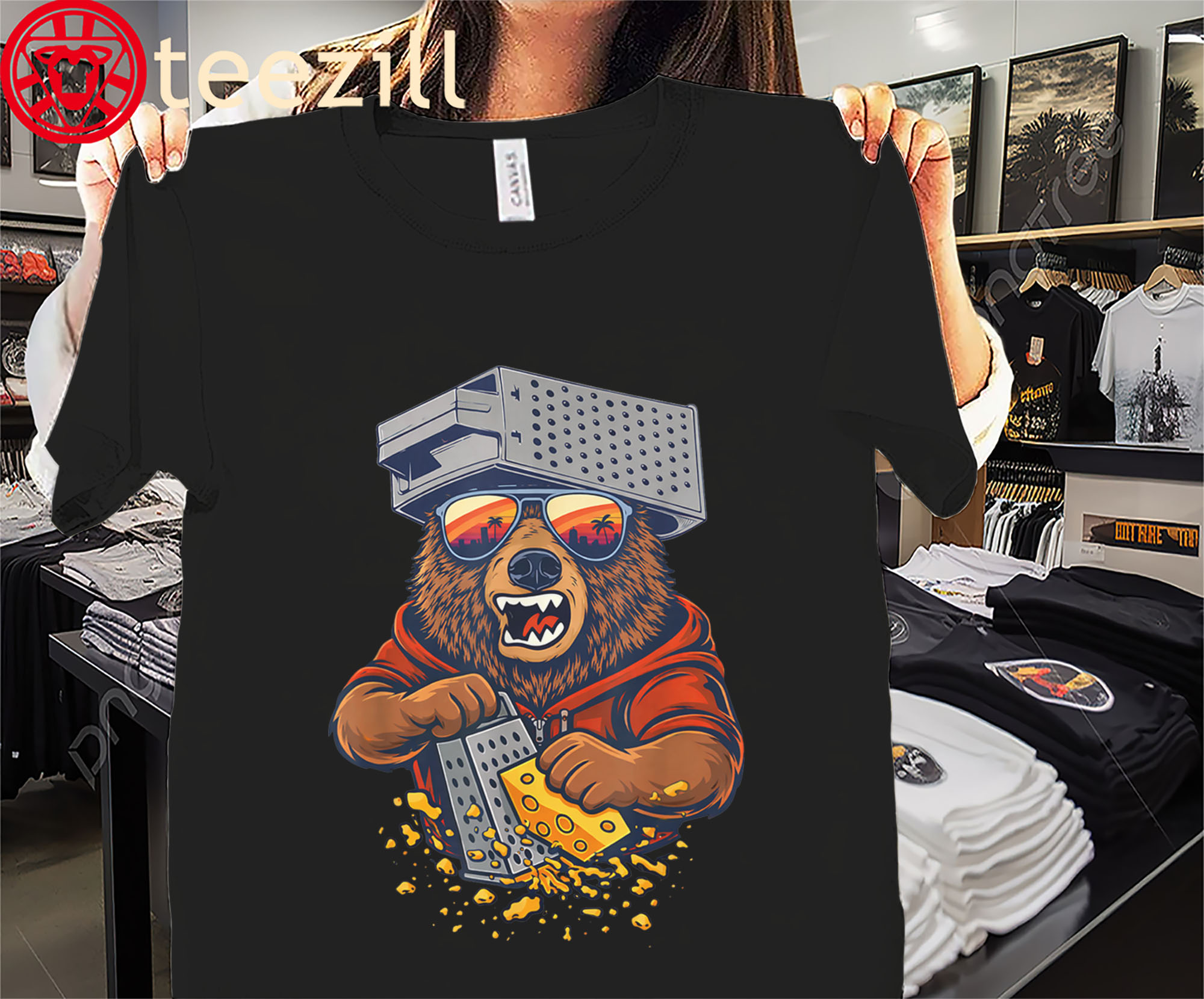 Bear with Cheese Grater Hat and Sunglasses Tee Shirt