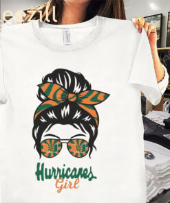 Girl Miami Hurricanes Girl Messy Bun Glasses Shirt