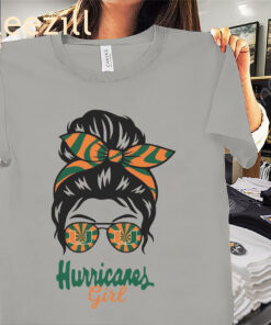 Girl Miami Hurricanes Girl Messy Bun Glasses Shirts