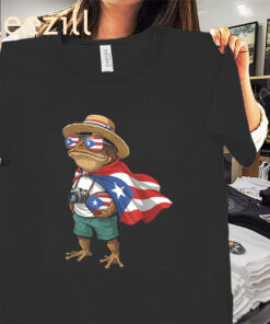 Coqui Frog Puerto Rico Flag Boricua Football Tee Shirt