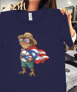 Coqui Frog Puerto Rico Flag Boricua Football Tee Shirts