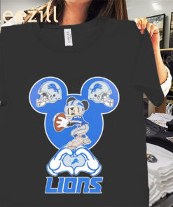 Detroit Lions Football Tee Mickey Mouse Love Heart Shirt