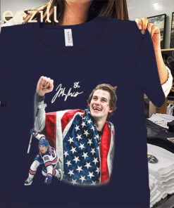 Jack Hughes Signature Hockey Shirt - USA Gold Hockey Champion Tee