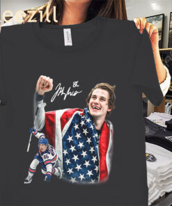 Jack Hughes Signature Hockey Shirt - USA Gold Hockey Champion Tees