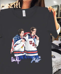 Jack & Quinn Hughes Tee USA Gold Medal Hockey Shirt