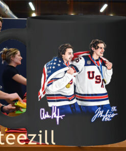Jack & Quinn Hughes Tee USA Gold Medal Hockey Shirt Mug