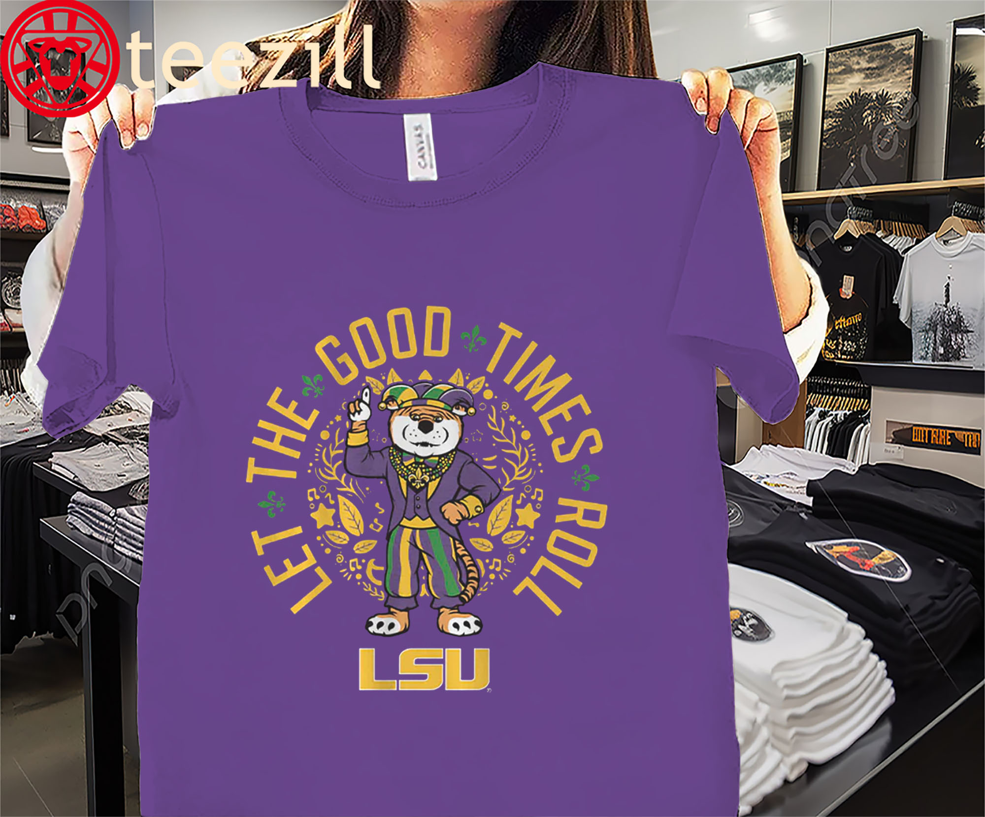 LSU Tigers Mardi Gras Mike Mascot Premium Tee Shirt
