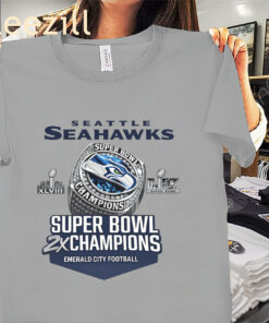 Seattle Seahawks 2X Champions Shirt - Super Bowl LX & XLVIII Championship Blue Tees