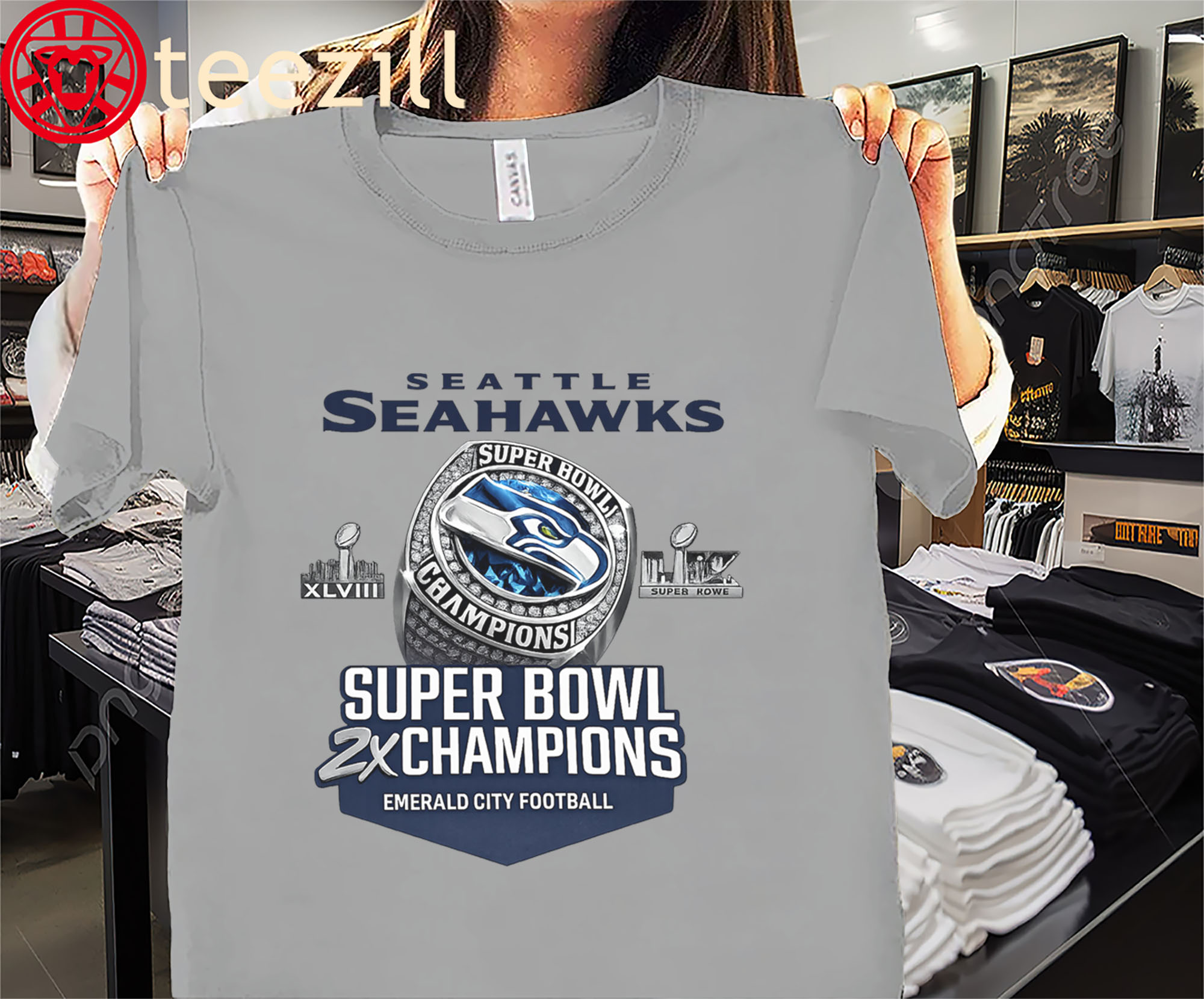 Seattle Seahawks 2X Champions Shirt - Super Bowl LX & XLVIII Championship Blue Tees