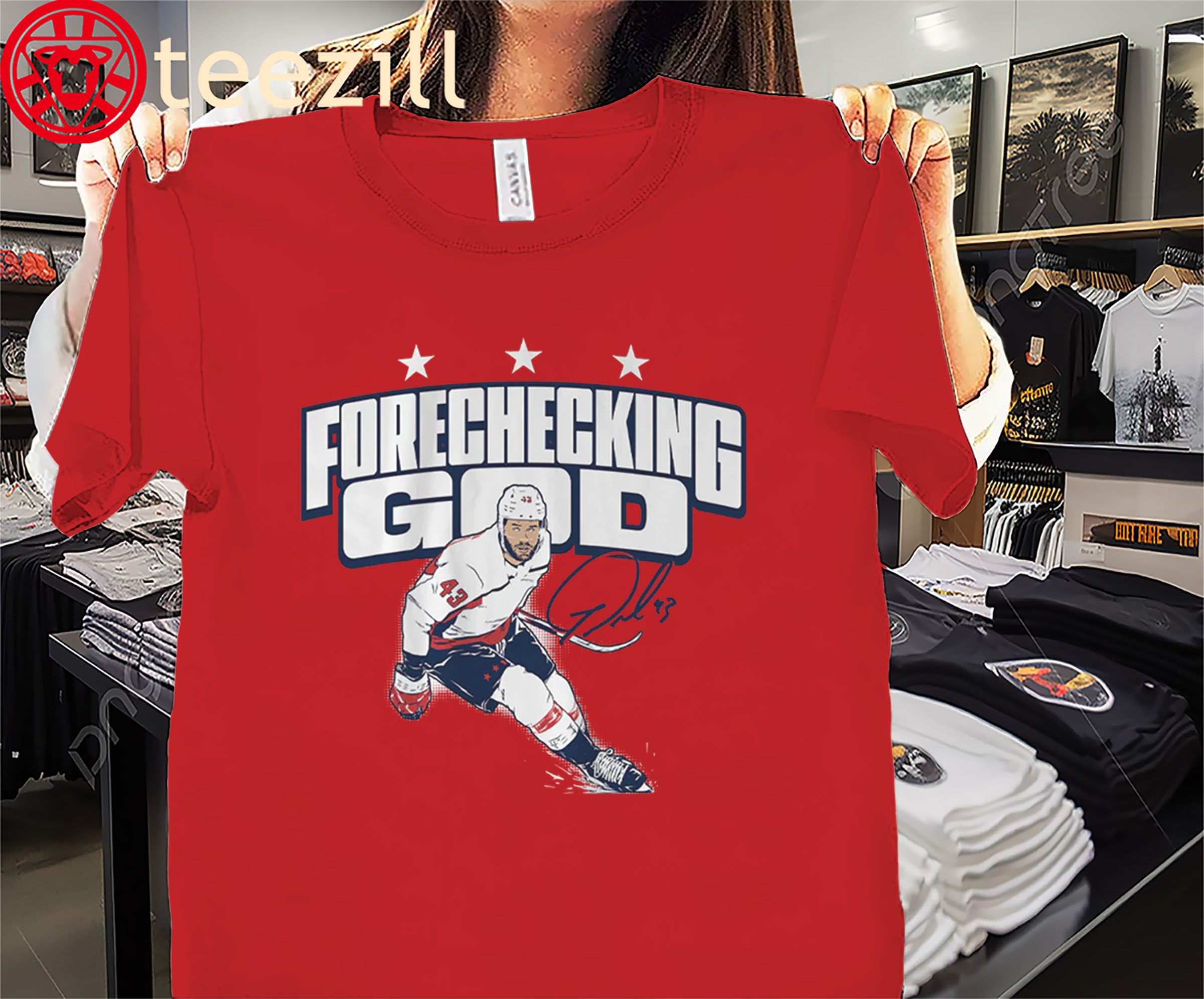Tom Wilson Forechecking God Shirt – DC Hockey Fan Tee