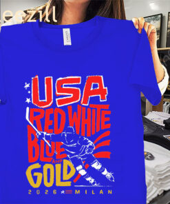 USA Hockey Red, White, Blue & Gold Shirt – Patriotic Hockey Fan Tee