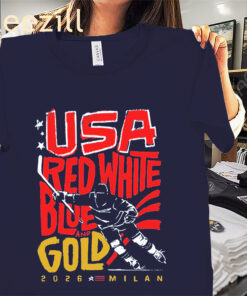 USA Hockey Red, White, Blue & Gold Shirt – Patriotic Hockey Fan Tees