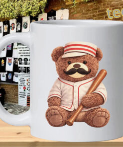 Baseball Bear Mustache Shirt – Funny Graphic TeeMug Design